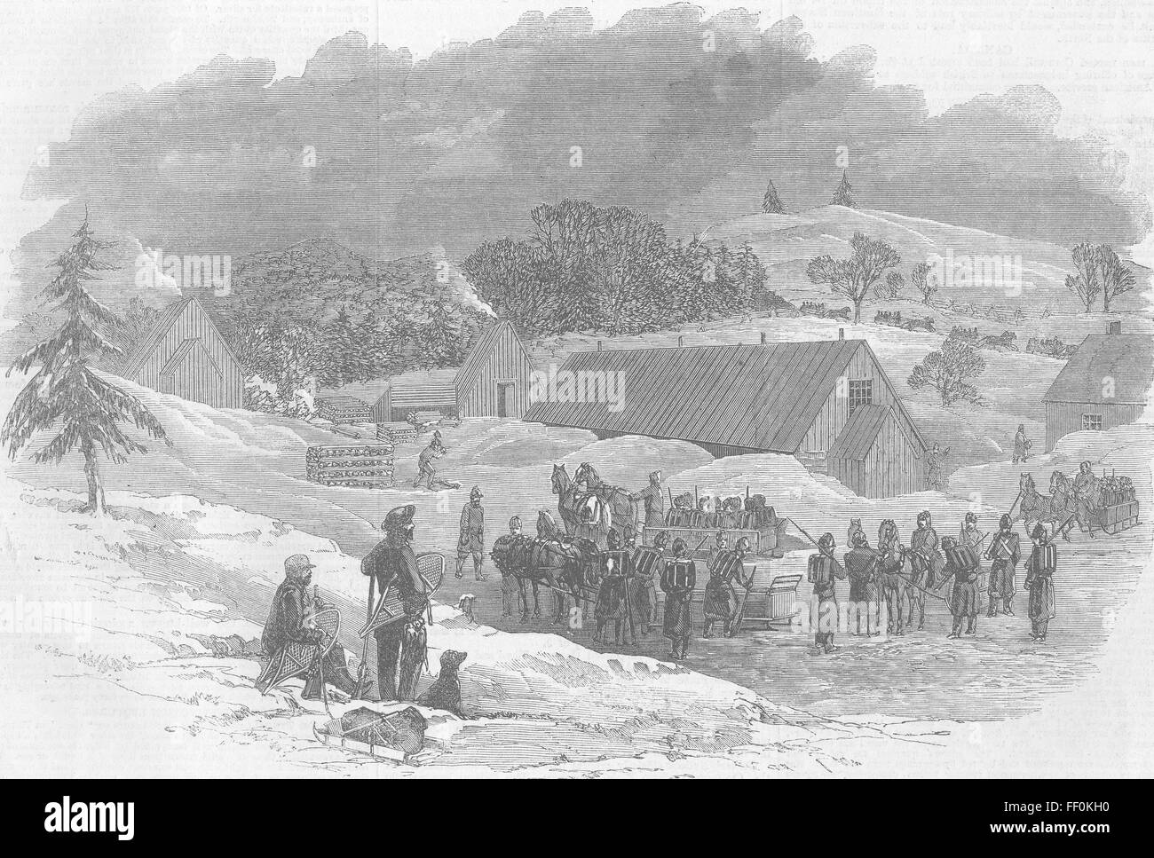 CANADA Troops, New Brunswick Barracks, Petersville 1862. Illustrated London News Stock Photo