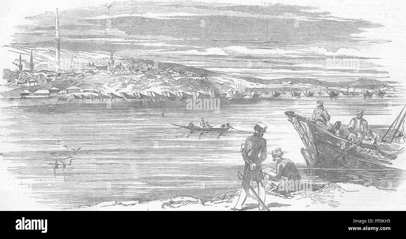 Ruse Danube River Military Decor Russo-Turkish war Bulgaria on the Danube Original Antique Engraving 1877 Rustchuk