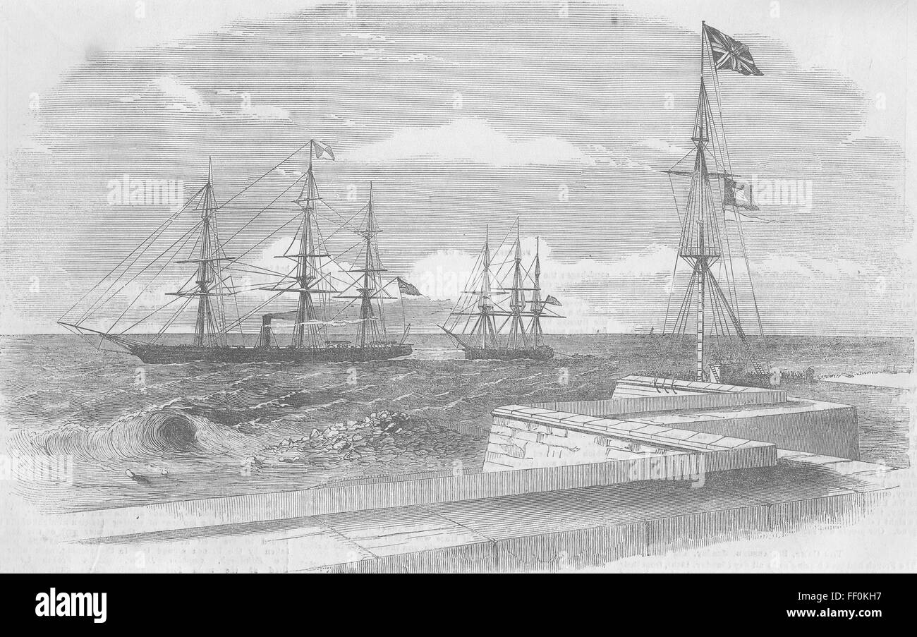 INDIA British Ship with Russian Prize, Chennai 1854. Illustrated London News Stock Photo