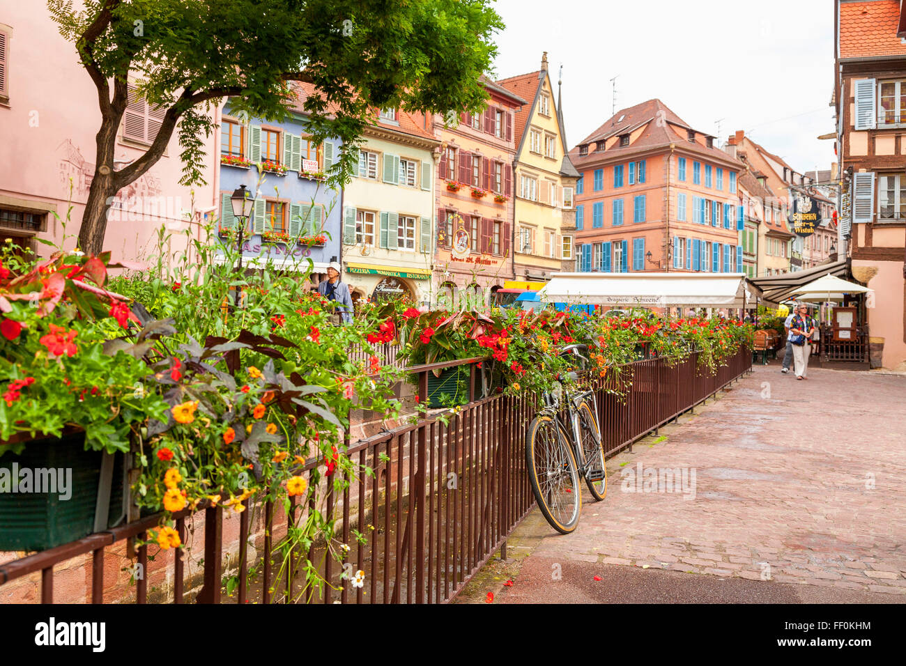 Typical houses at the old town, Colmar, Alsace, Haut-Rhin, France, Europe Stock Photo