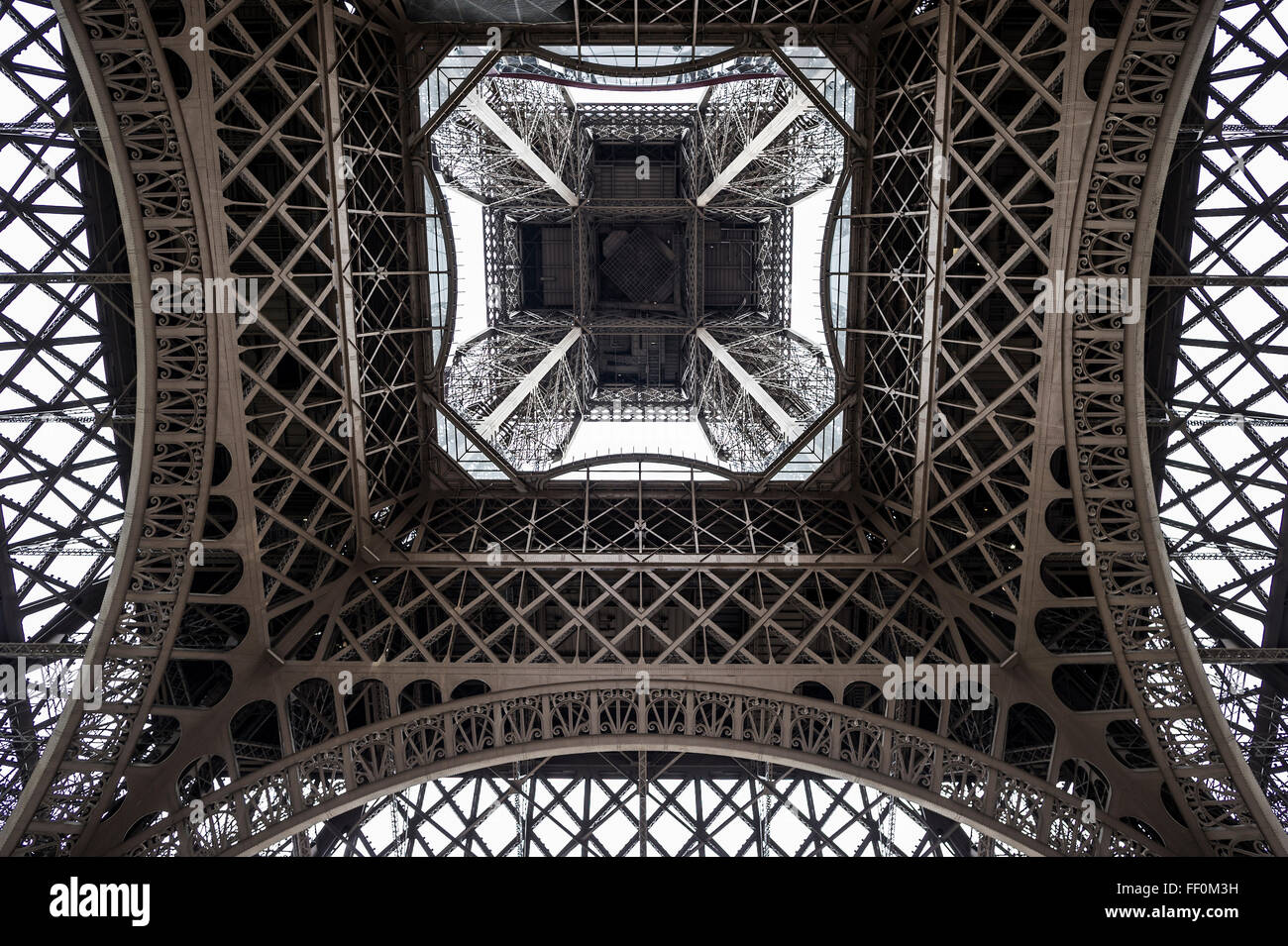 Eiffel Tower, seen from beneath, Paris, Ile-de-France, France Stock Photo