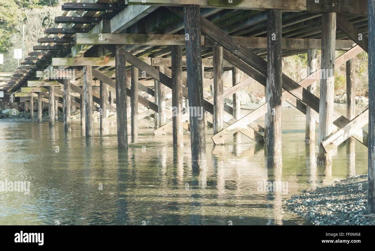 Reflection view under Bridge,Esquimalt Lagoon. Stock Photo
