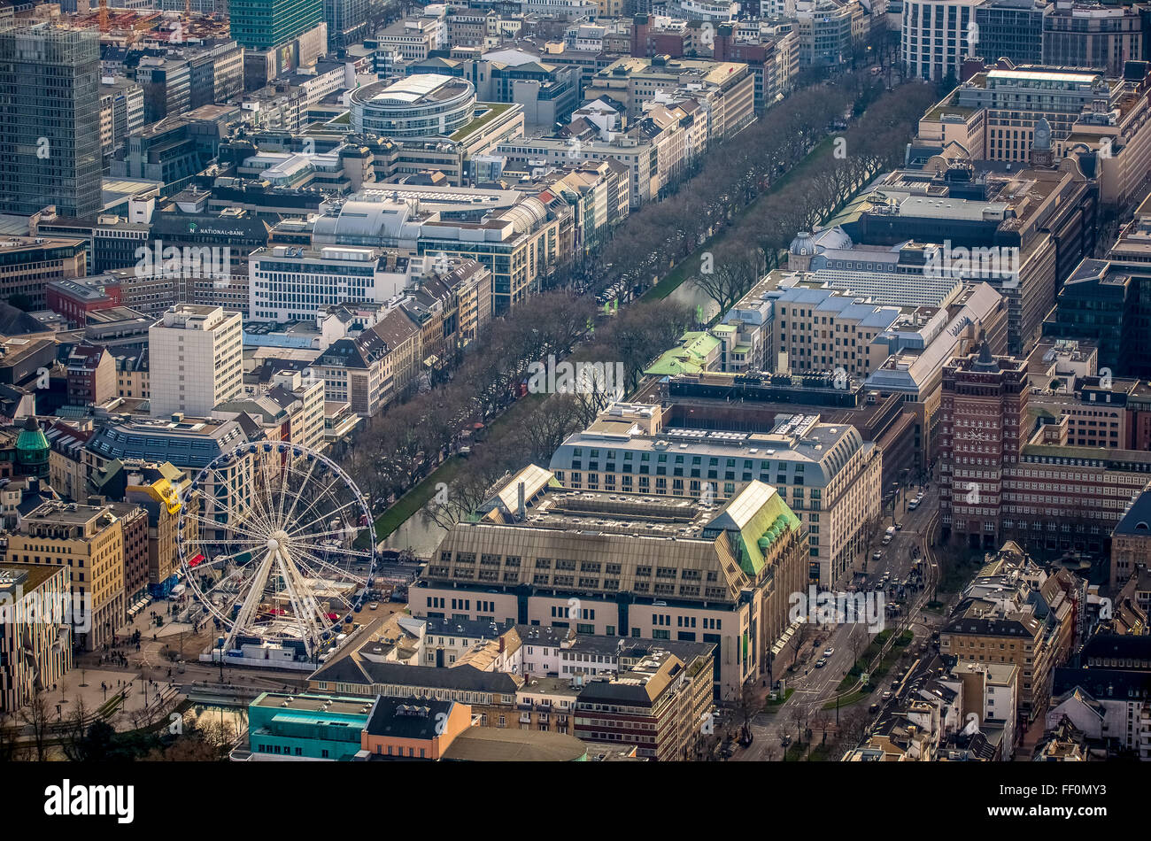Aerial view, Kö-Bogen, mall Dusseldorf, Porsche Centre, Apple Store, Breuninger, new K-arch tunnel, Dusseldorf, Rhineland,Europe Stock Photo