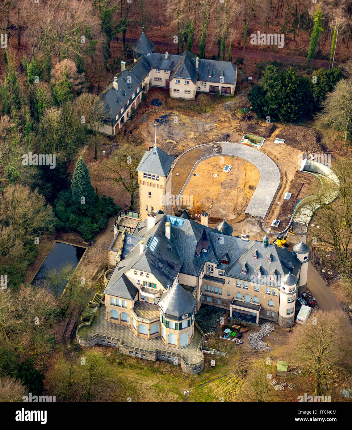Aerial view, house Hartenfels, remodeling, castle, Duisburg, Ruhr, NordrheinWestfalen, Germany