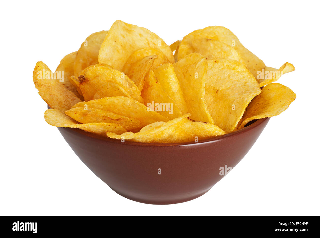 Spicy Potato chips in the dish isolated on a white background Stock Photo