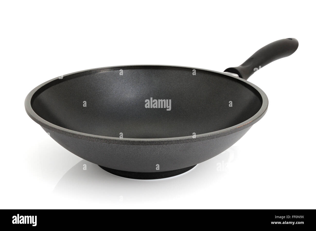 A frying pan with a teflon covering isolated on a white background