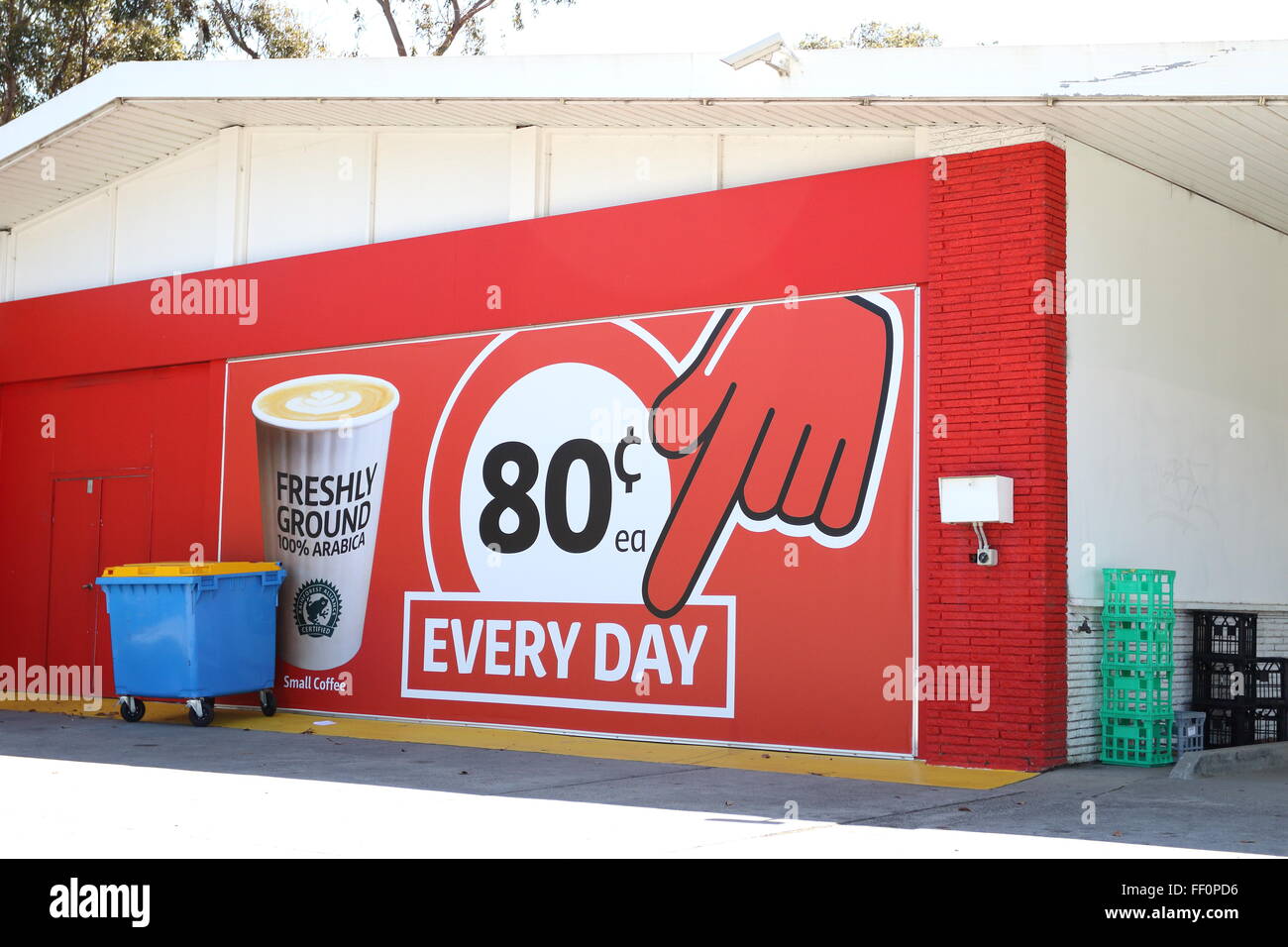 One of the biggest Australian supermarket Coles advertisement on the wall Stock Photo