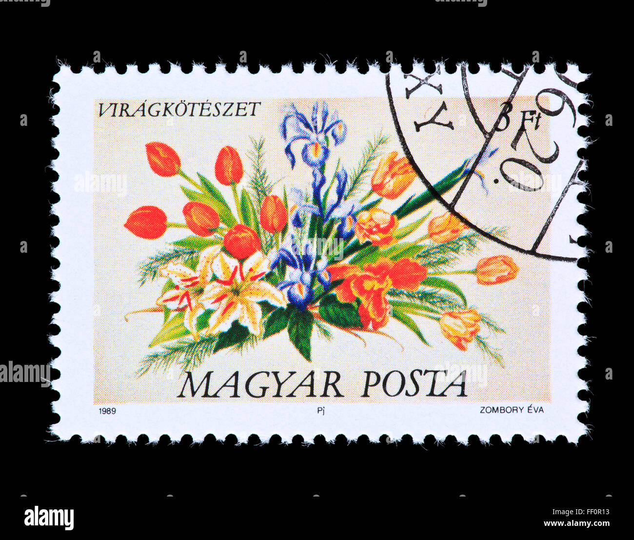 Postage set amp from Hungary depicting a flower arrangement, including tulips and lilies Stock