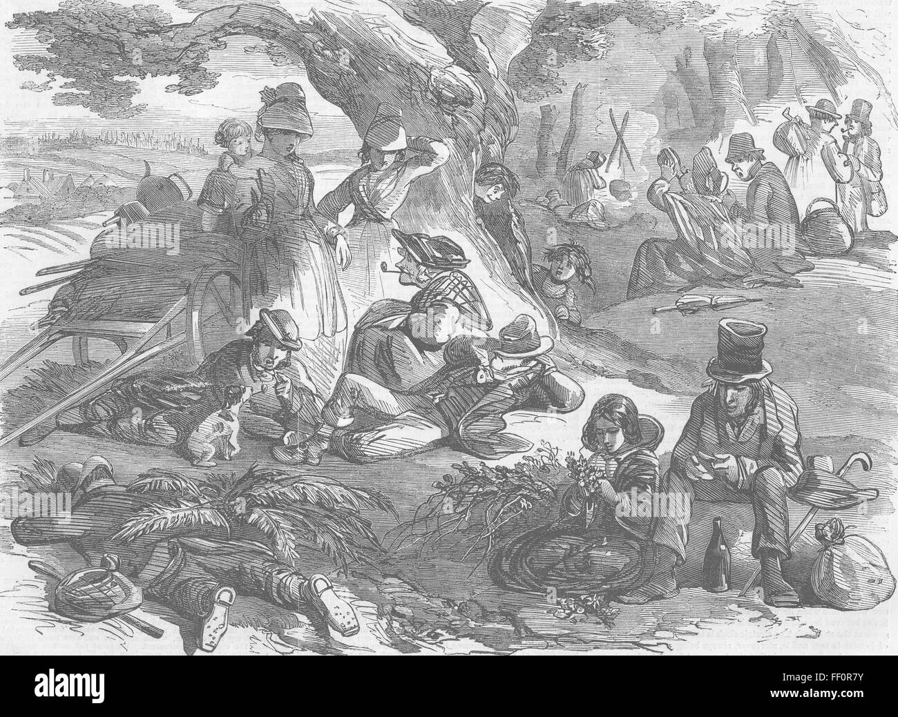 BEER Hop-pickers resting 1858. Illustrated London News Stock Photo