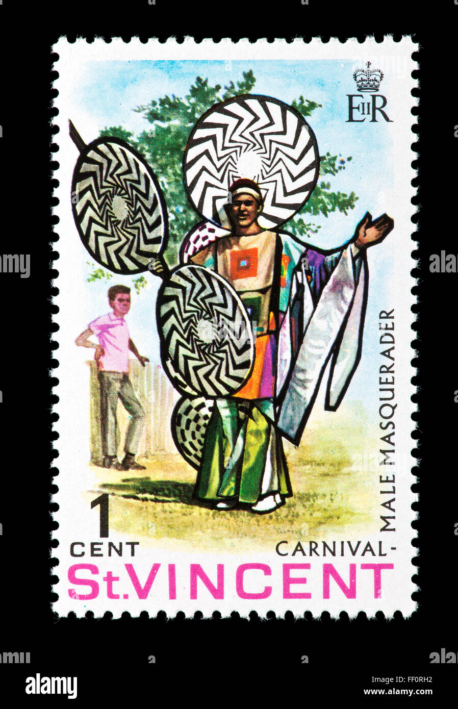 Postage stamp from St. Vincent depicting a male carnival masquerader Stock Photo