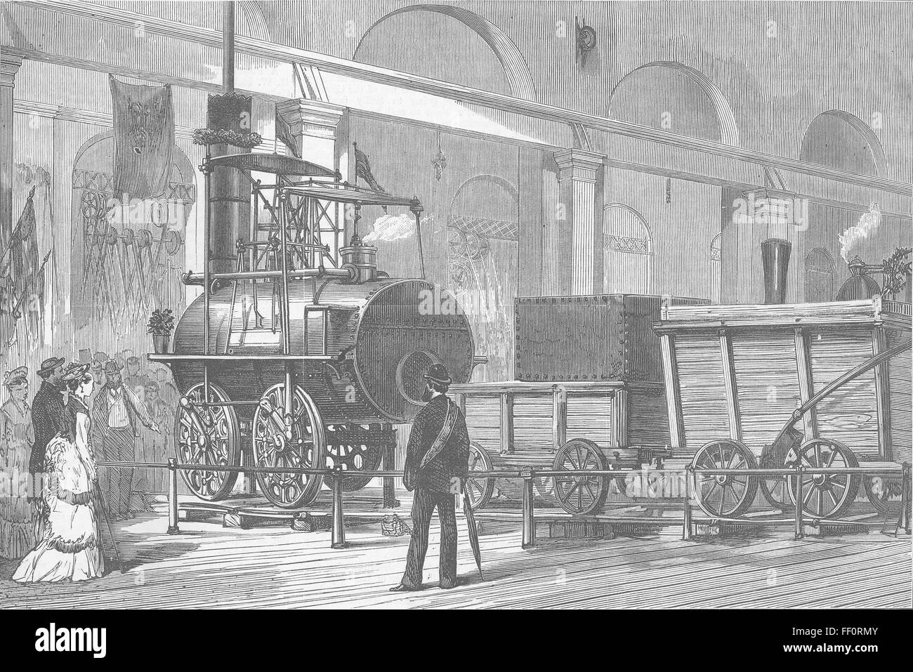 DURHAM 1st Railway Engine, Darlington 1875. The Graphic