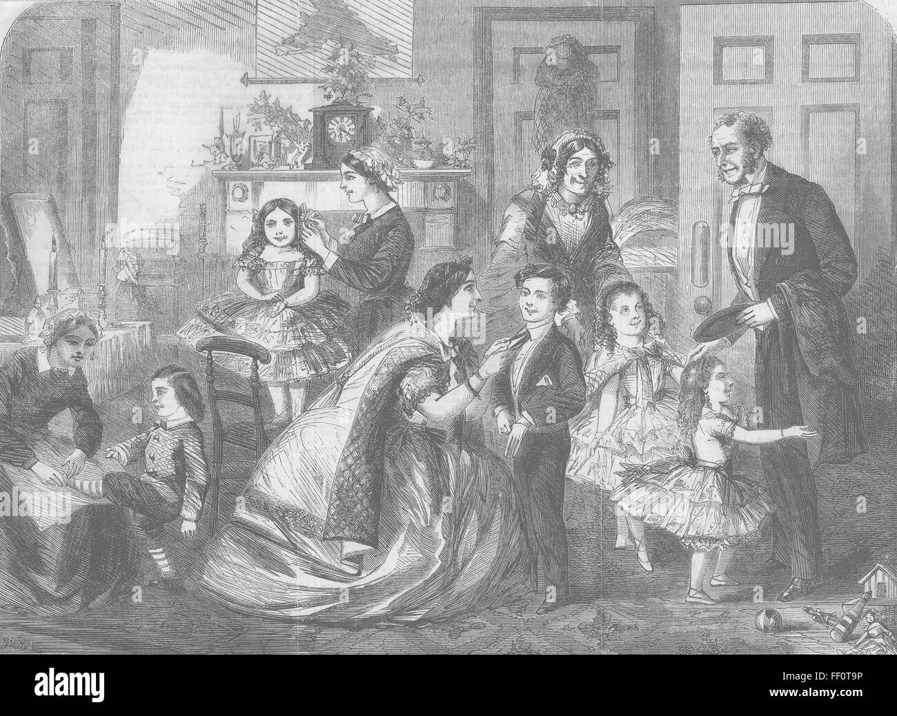 PERFORMING ARTS Family party for Pantomime 1862. Illustrated London News Stock Photo