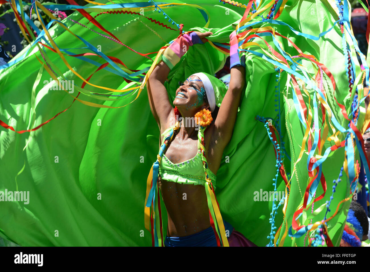 Rio De Janeiro, Brazil. 9th Feb, 2016. A dancer performs in the block street parade 'Bloco das Carmelitas' during the festivities of Carnival in Rio de Janeiro, Brazil, on Feb. 9, 2016. Credit:  Jorge Hely/Brasil Photo Press/AGENCIA ESTADO/Xinhua/Alamy Live News Stock Photo