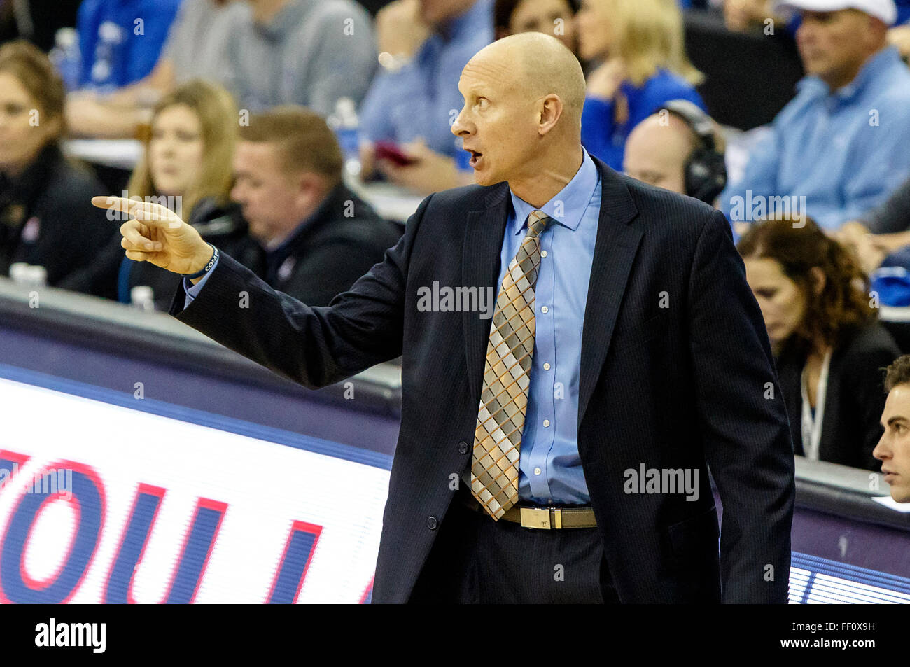 Omaha, NE USA. 09th Feb, 2016. Xavier Musketeers head coach Chris Mack in action during an NCAA men's basketball game between #5 Xavier Musketeers and Creighton Bluejays at CenturyLink Center in Omaha, NE.Attendance: 17,071.Creighton won 70-56.Michael Spomer/Cal Sport Media/Alamy Live News Stock Photo