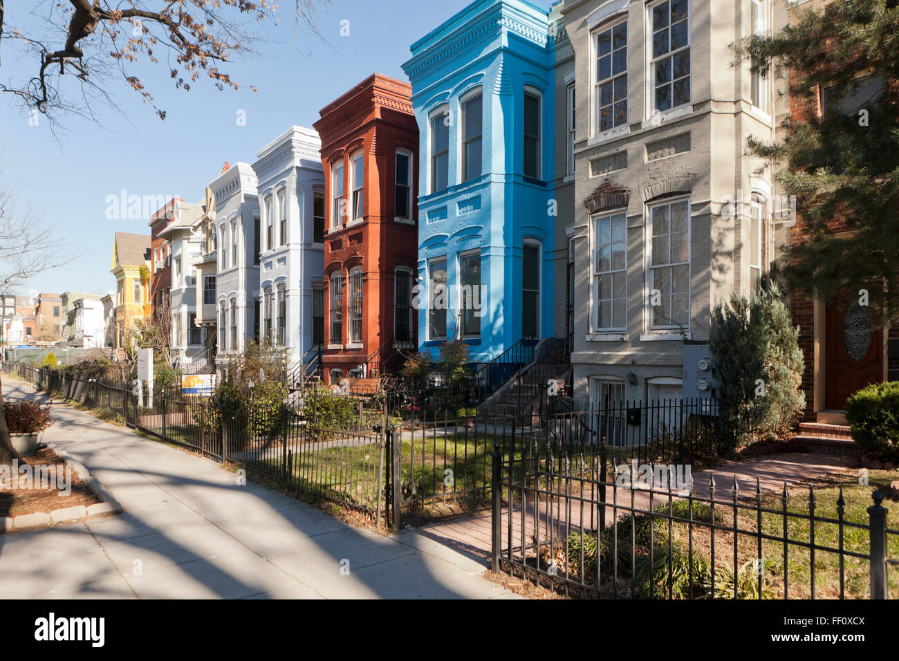 Colorful row houses - Washington, DC USA Stock Photo