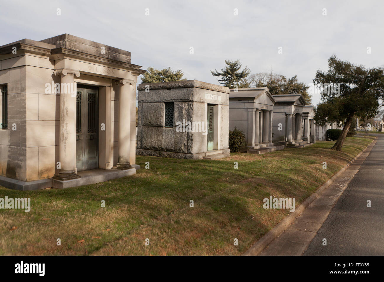 Burial vaults at Rock Creek Cemetery - Washington, DC USA Stock Photo