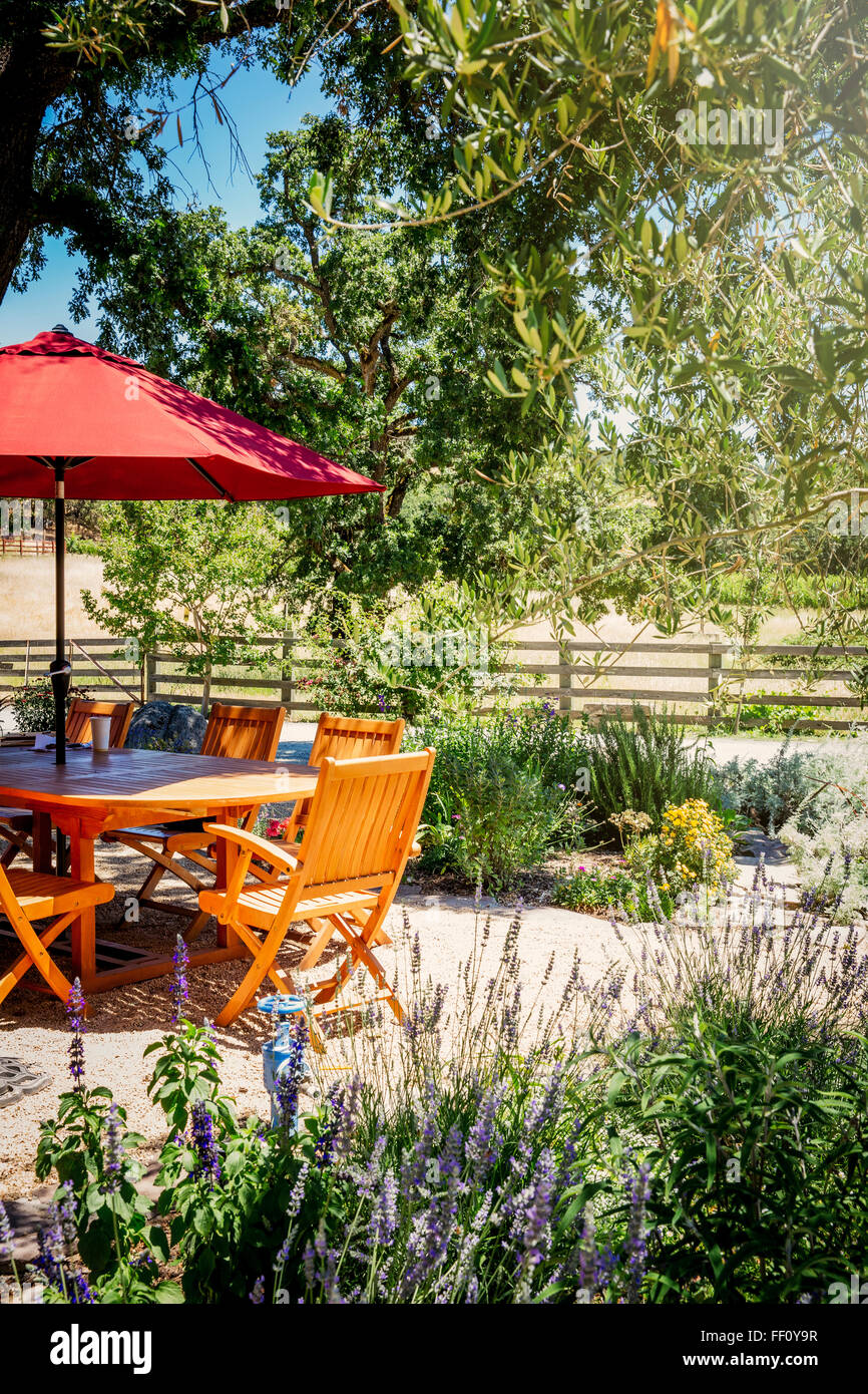 Garden Table Chairs Parasol High Resolution Stock Photography and