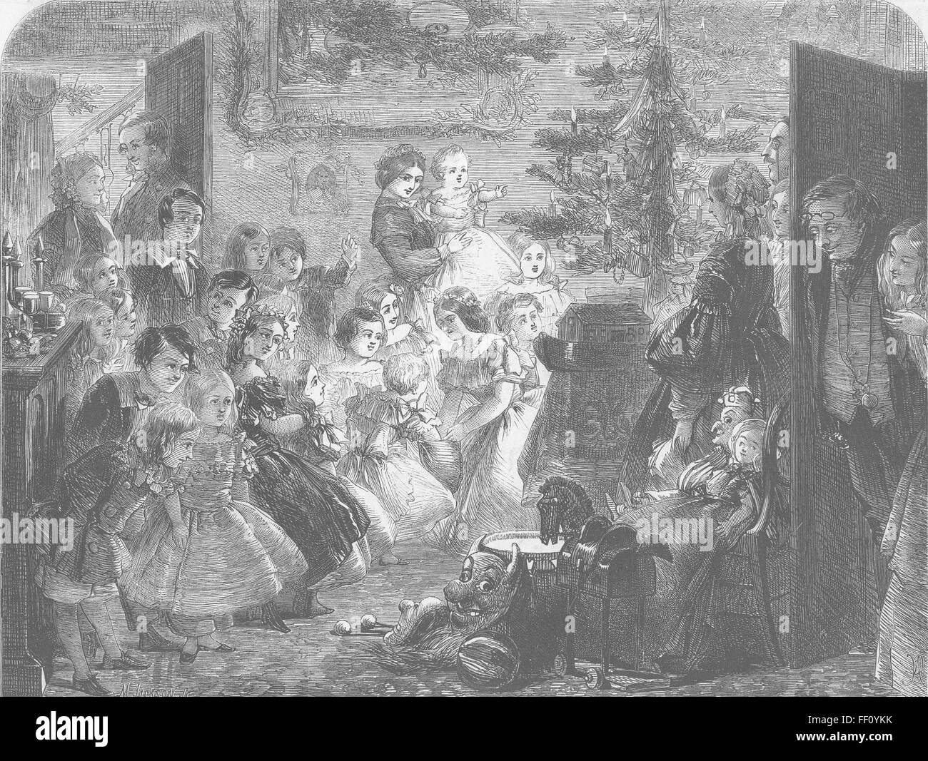 CHRISTMAS TREE Family, Victorian Xmas 1858. Illustrated London News Stock Photo