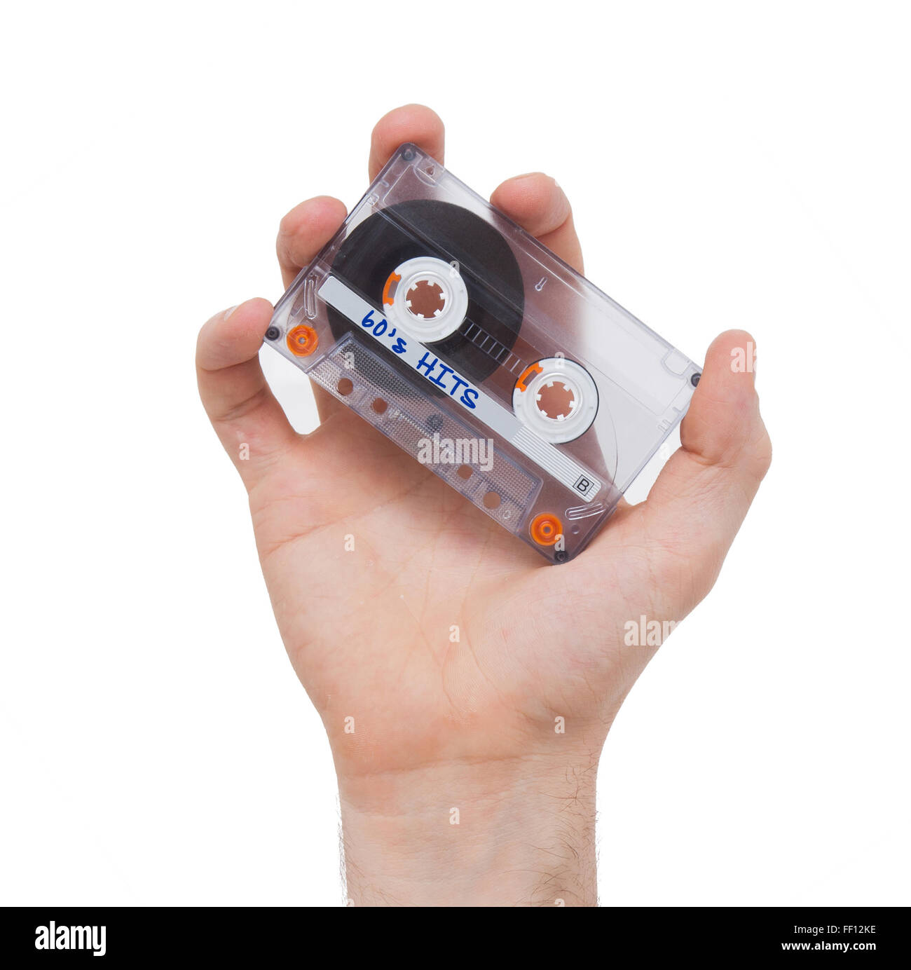 Vintage audio cassette tape, isolated on white background, 60's hits ...