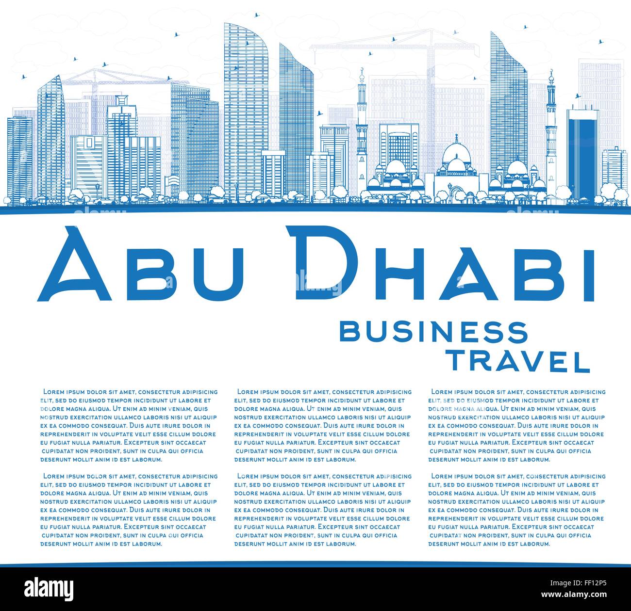 Outline Abu Dhabi City Skyline with Blue Buildings and Copy Space. Vector Illustration. Business Travel and Tourism Concept Stock Vector