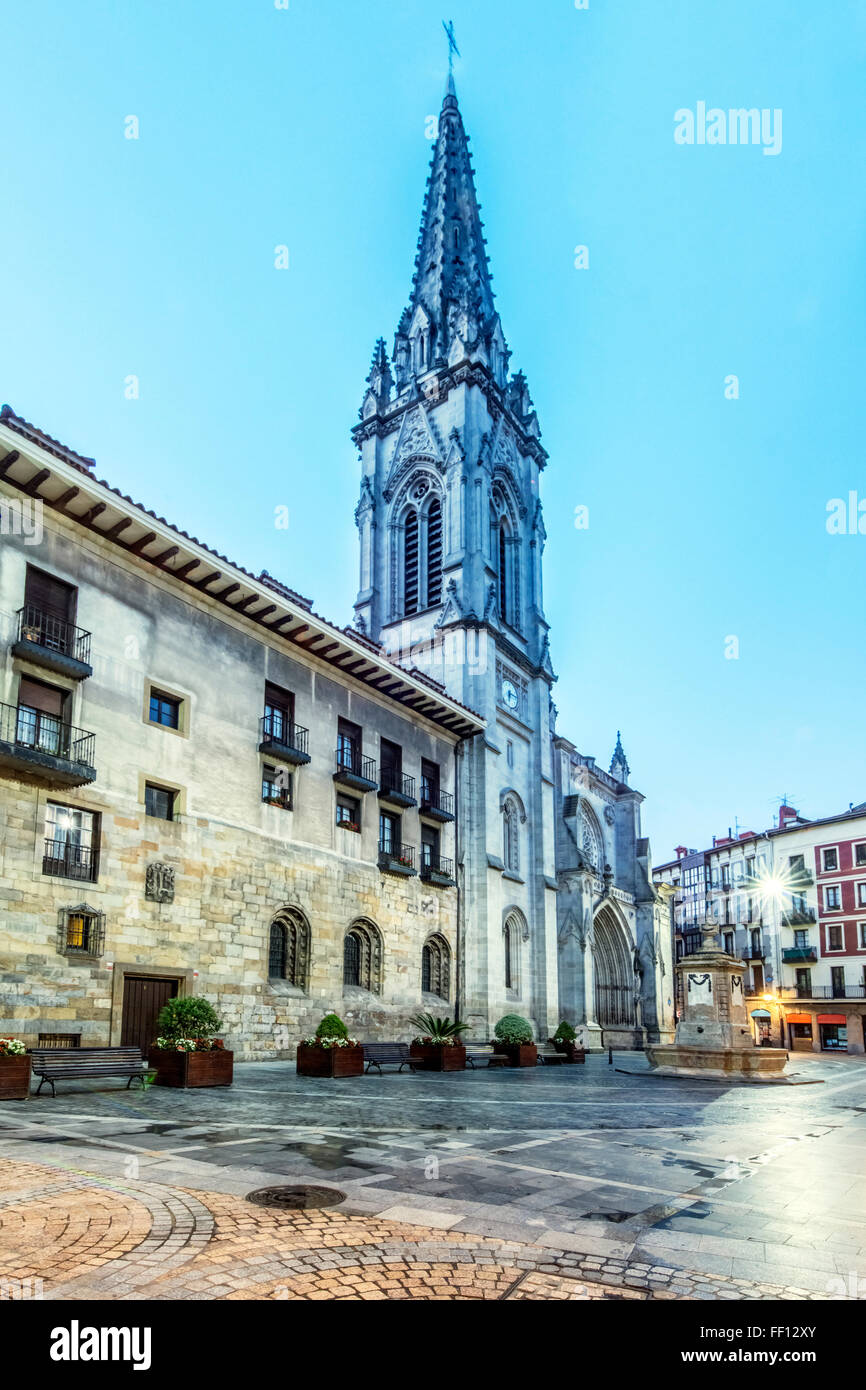 Low angle view of ornate church, Bilbao, Biscay, Spain Stock Photo
