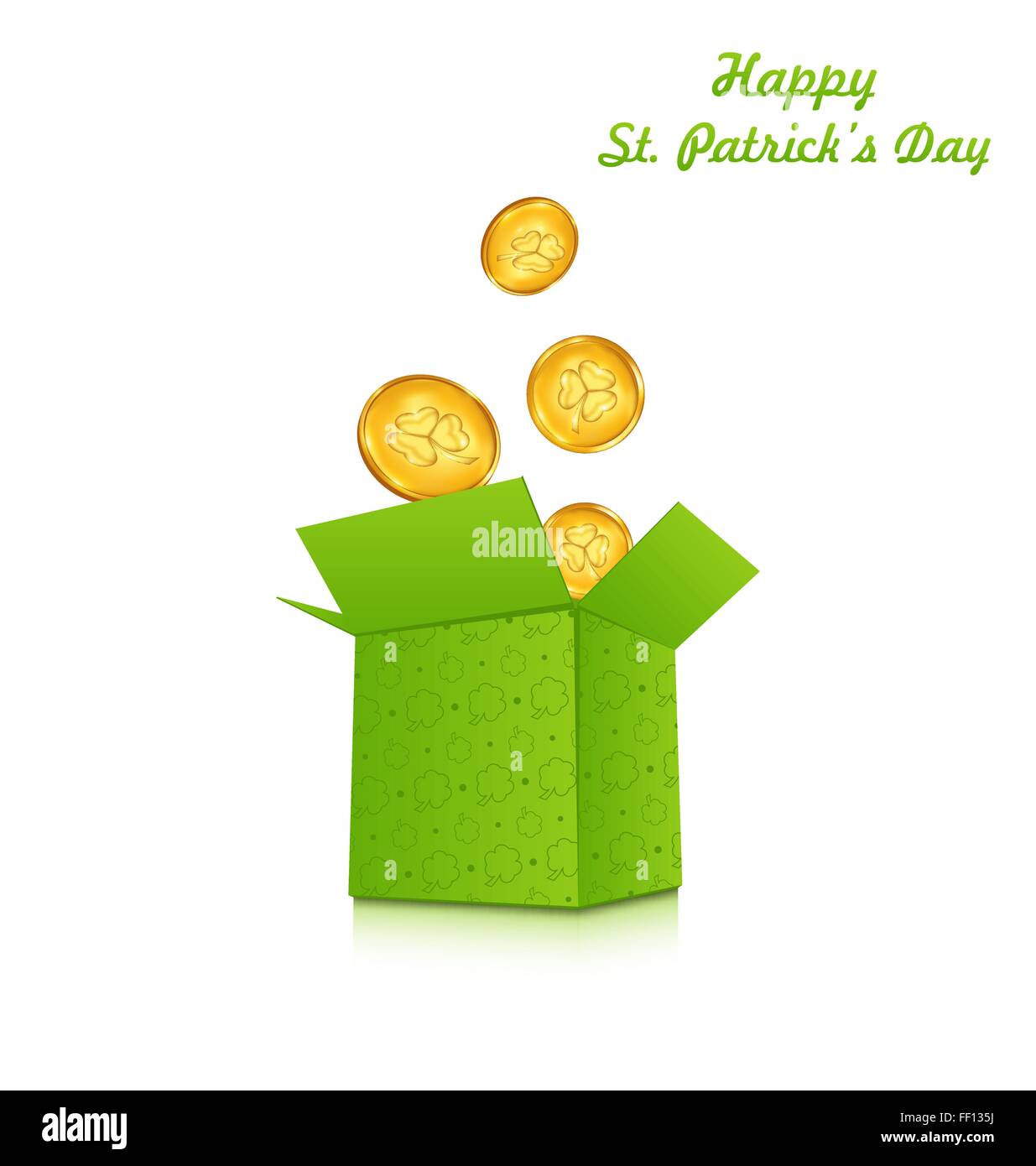Open cardboard box with golden coins for St. Patrick's Day Stock Vector