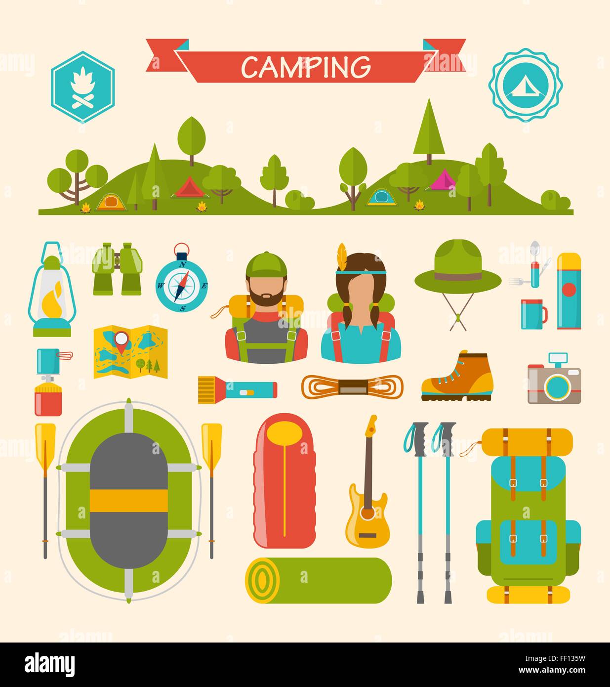 Set of Camping and Hiking Equipment Stock Vector Image & Art - Alamy
