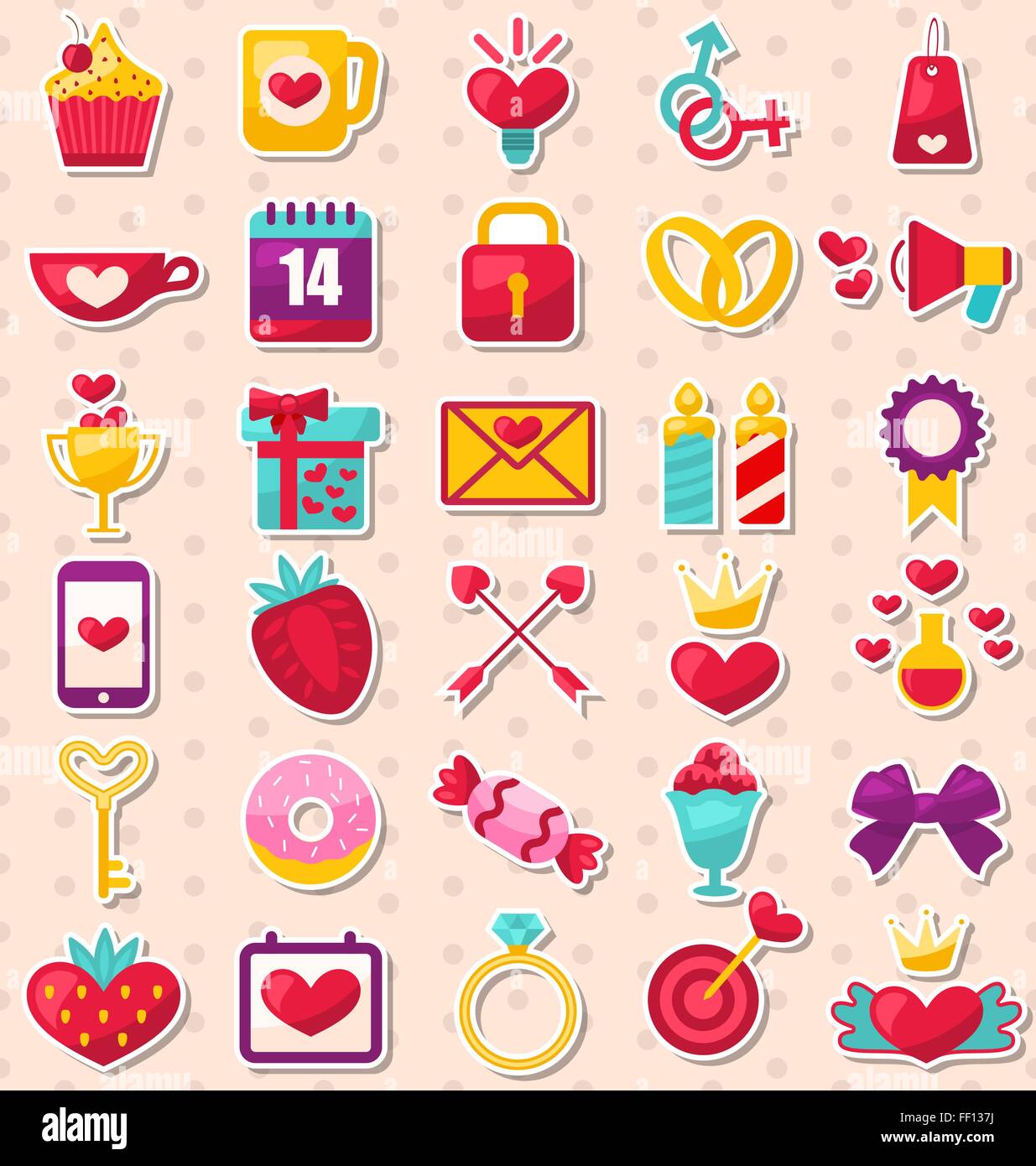 Set of Modern Flat Design Icons for Valentine's Day and Wedding Stock ...