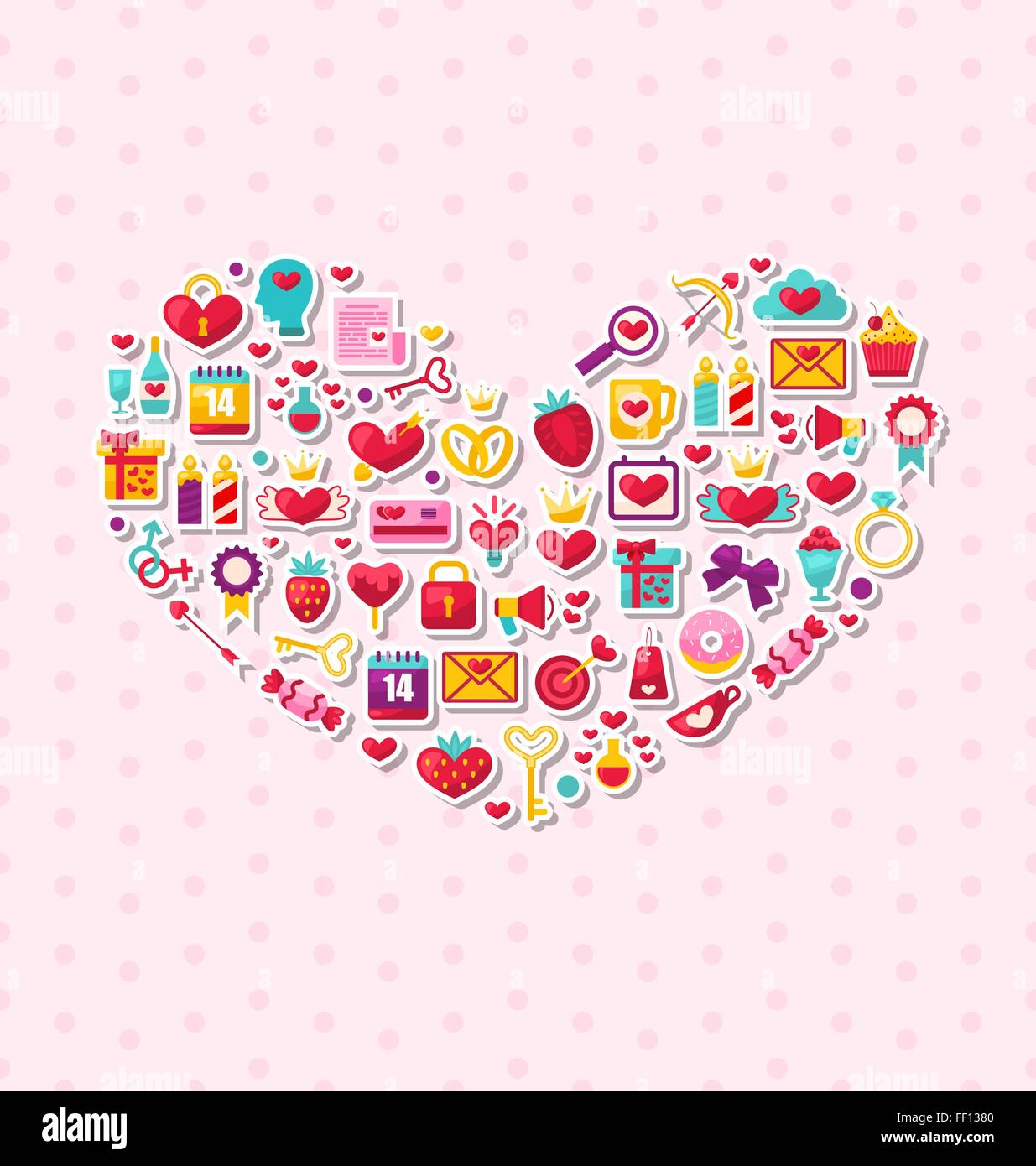 Collection of Modern Flat Design Icons for Happy Valentine's Day Stock ...