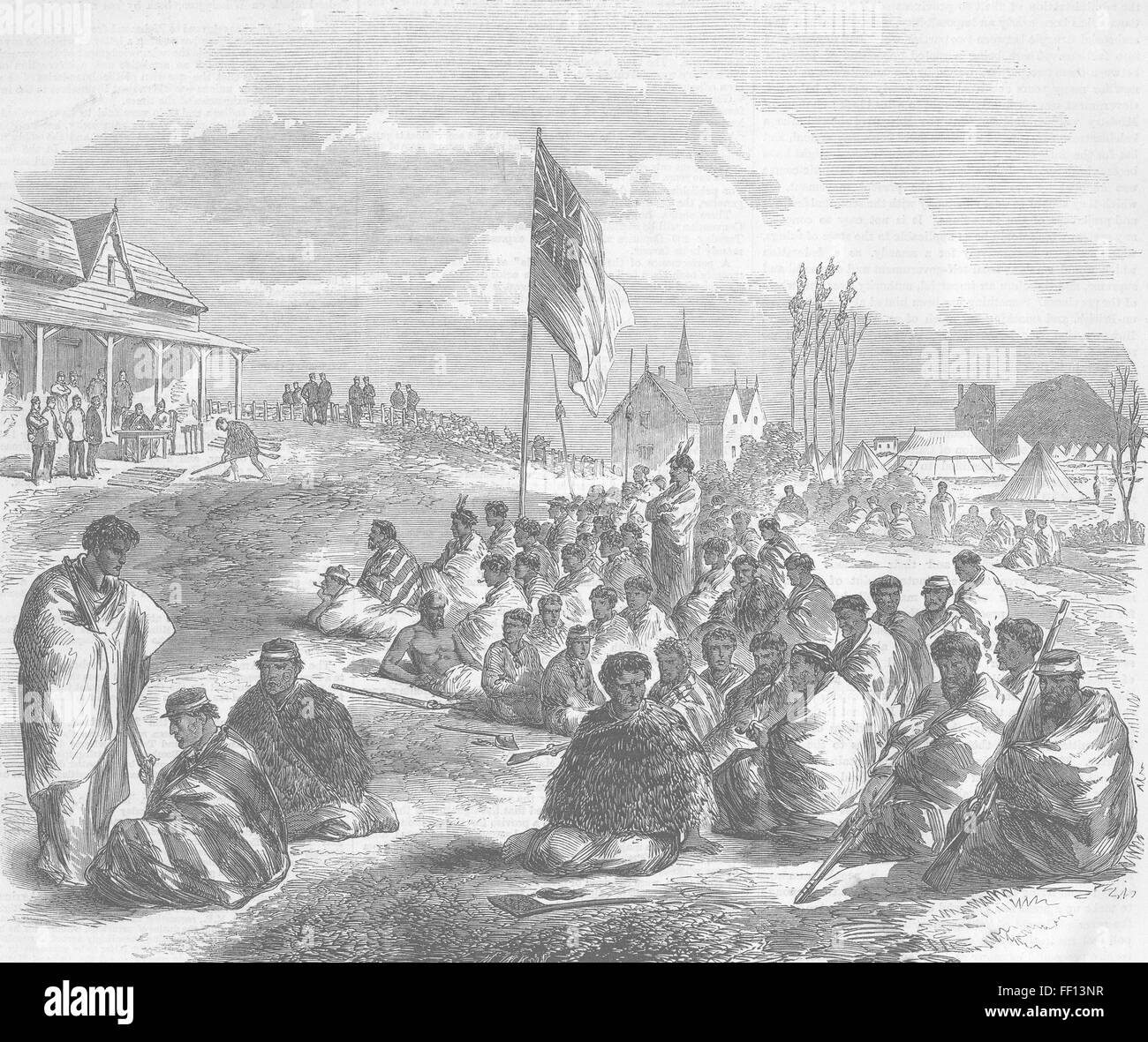 NEW ZEALAND War Surrender of Tauranga Natives, Te 1864. Illustrated London News Stock Photo