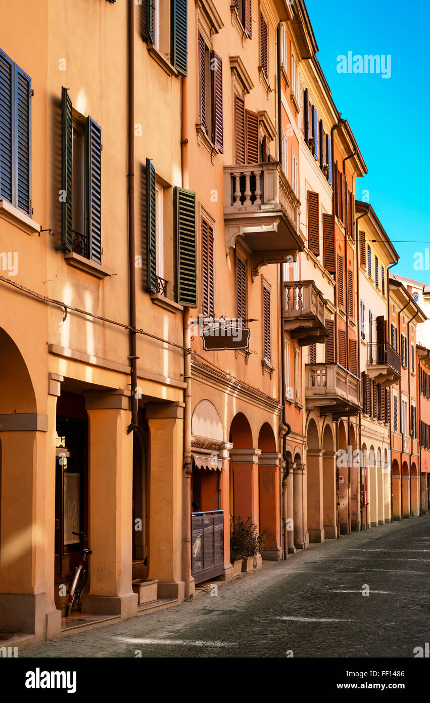 kinds of portico in downtown Bologna. Emilia-Romagna, Italy. Stock Photo