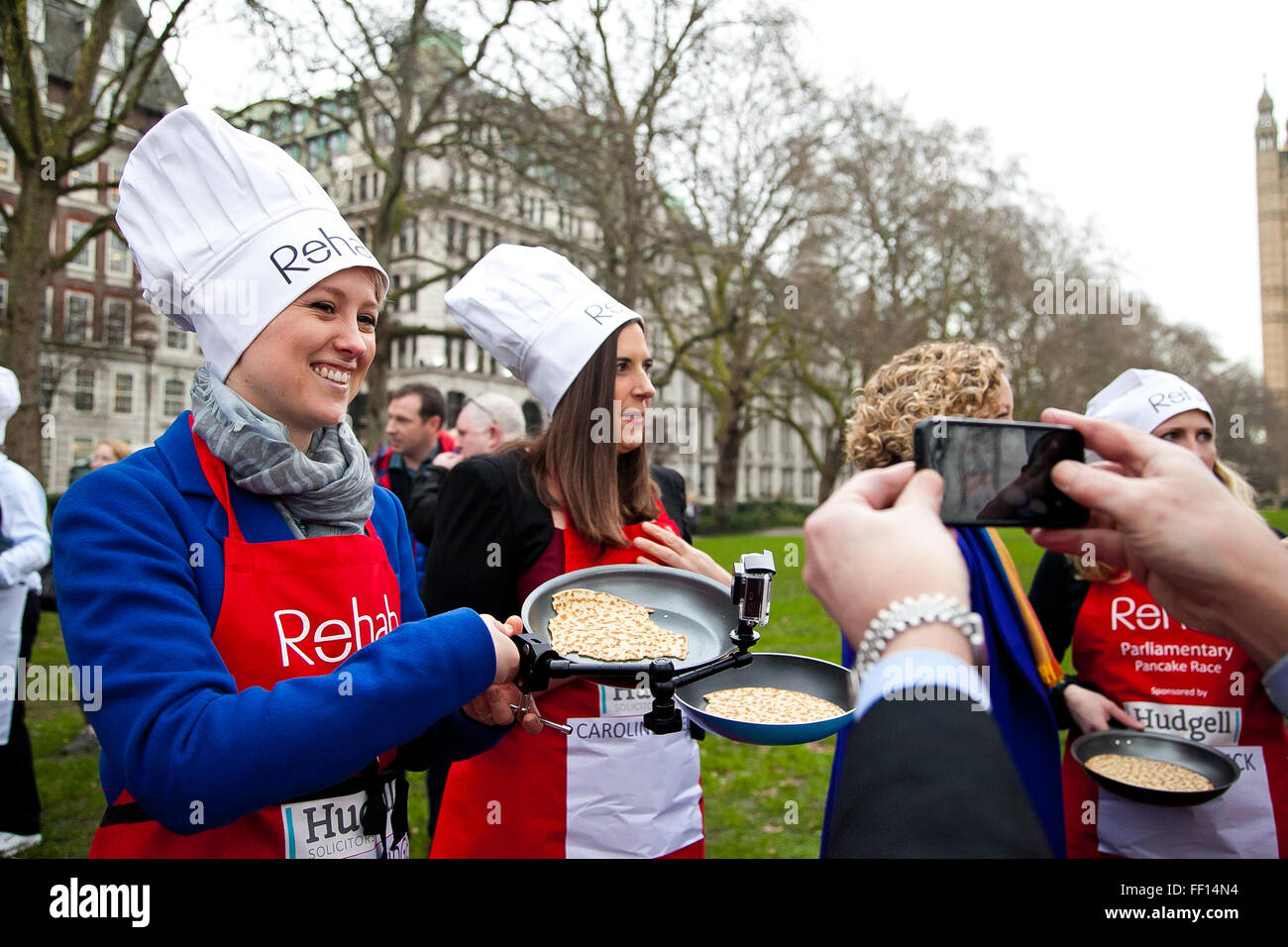 Westminster, London, United Kingdom. February 9th, 2016 - Sophy Ridge of Sky News pose for a photos while with her pancakes Credit:  Dinendra Haria/Alamy Live News Stock Photo