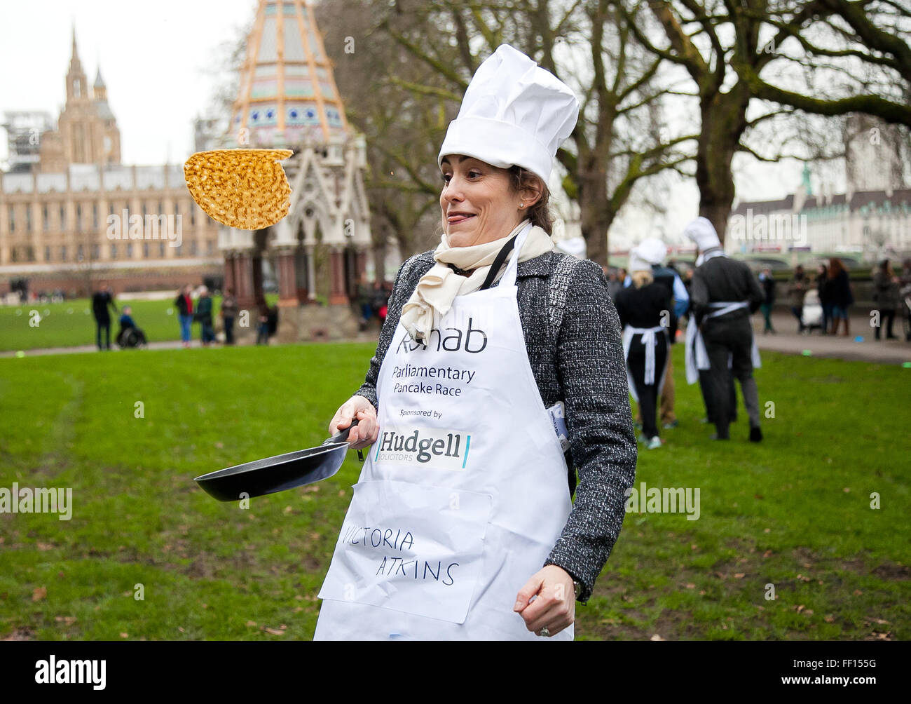 Westminster, London, United Kingdom. February 9th, 2016 -  Victoria Atkins MP, pose for photos while tossing pancakes Credit:  Dinendra Haria/Alamy Live News Stock Photo