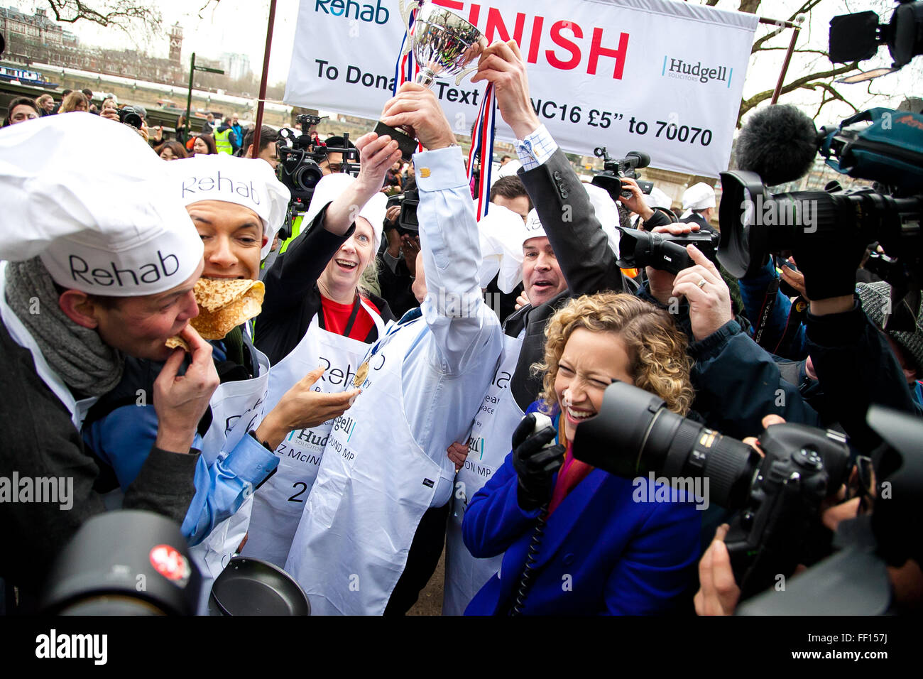 Westminster, London, United Kingdom. February 9th, 2016 -  Media interest at the annual Parliamentary pancake race in the aid of the disability charity Rehab   Credit:  Dinendra Haria/Alamy Live News Stock Photo