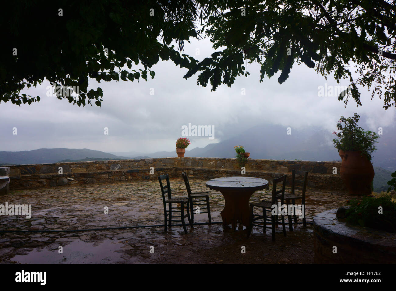 Terrace at monastery Jesus Christ of Halepas, Island Crete, Greece Stock Photo