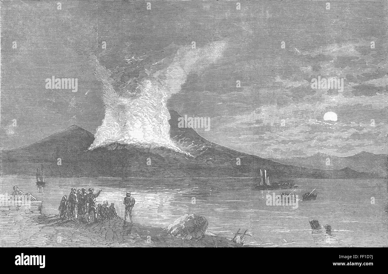 ITALY Eruption of Mount Vesuvius, from Naples 1858. Illustrated London News Stock Photo