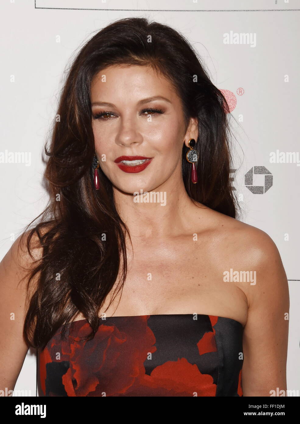 BEVERLY HILLS, CA - FEBRUARY 08: Actress Catherine Zeta-Jones attends AARP's Movie For GrownUps Awards at the Regent Beverly Wilshire Four Seasons Hotel on February 8, 2016 in Beverly Hills, California. Stock Photo