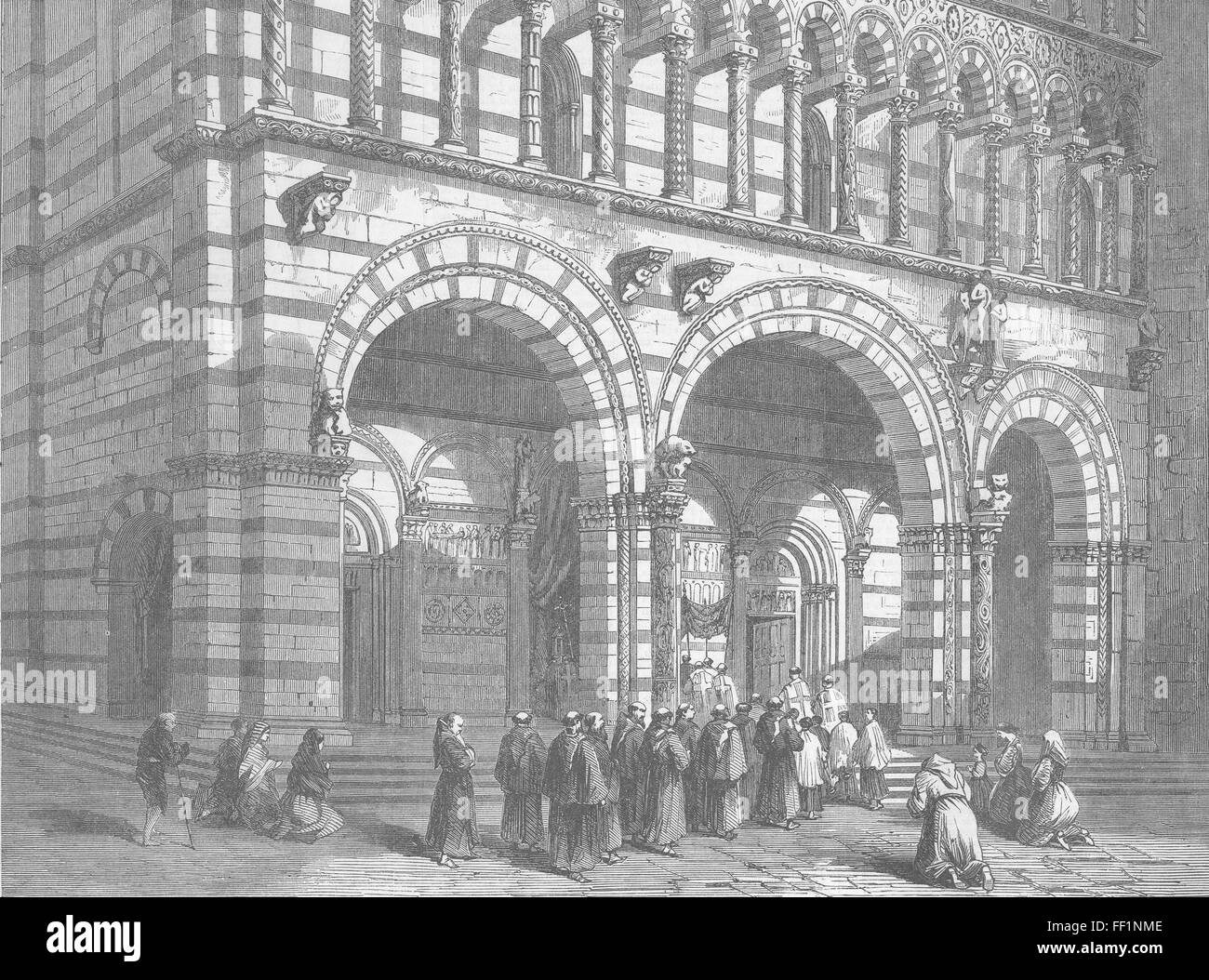 ITALY Façade of Lucca Cathedral 1860. Illustrated London News Stock Photo