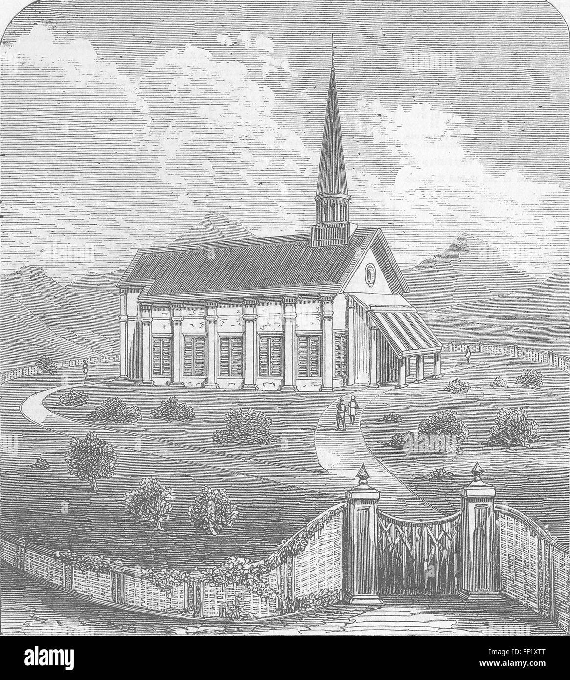 INDIA Mhow Station Church 1863. Illustrated London News Stock Photo
