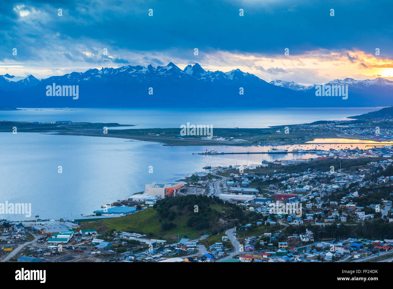 Sunset at Ushuaia, the southern most city in the worRMd, Tierra deRM Fuego, Patagonia, Argentina, South America Stock Photo