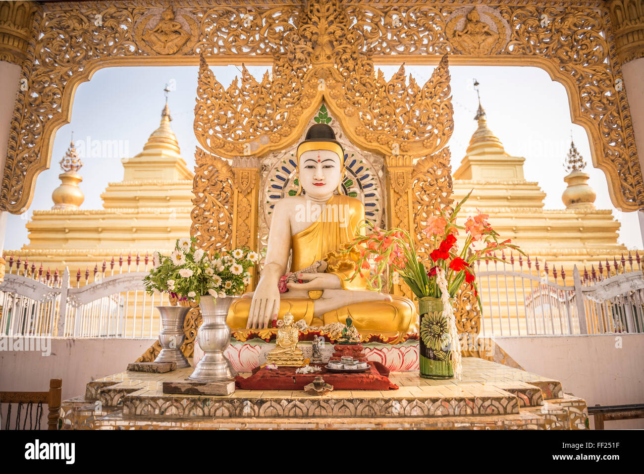 Buddha at Kuthodaw Pagoda, at the foot of Mandalay Hill, Mandalay Region, Myanmar (Burma), Asia Stock Photo