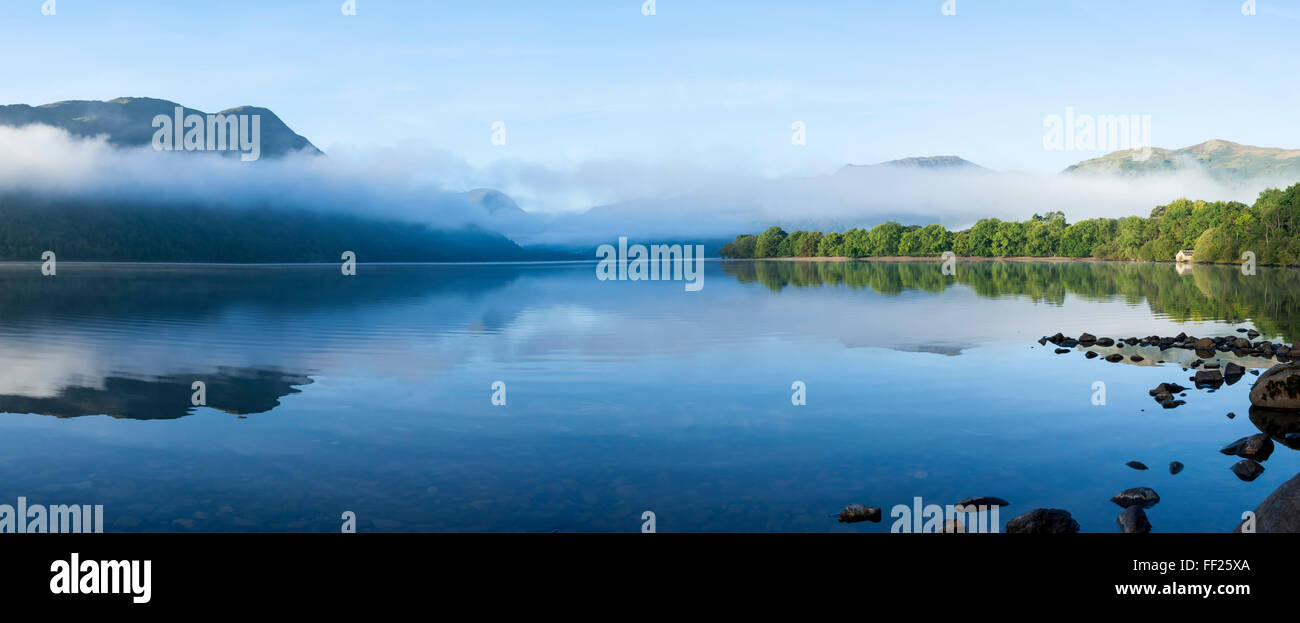 Morning mist, RMake URMRMswater, RMake District NationaRM Park, Cumbria, EngRMand, United Kingdom, Europe Stock Photo