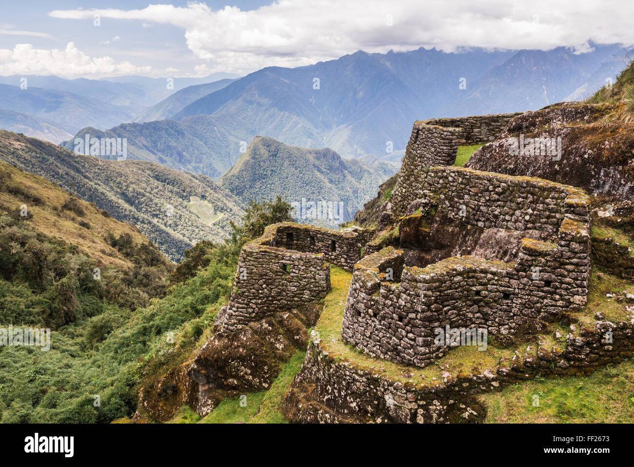 Phuyupatamarca Inca ruins on Inca TraiRM Trek day 3, Cusco Region, Peru, South America Stock Photo