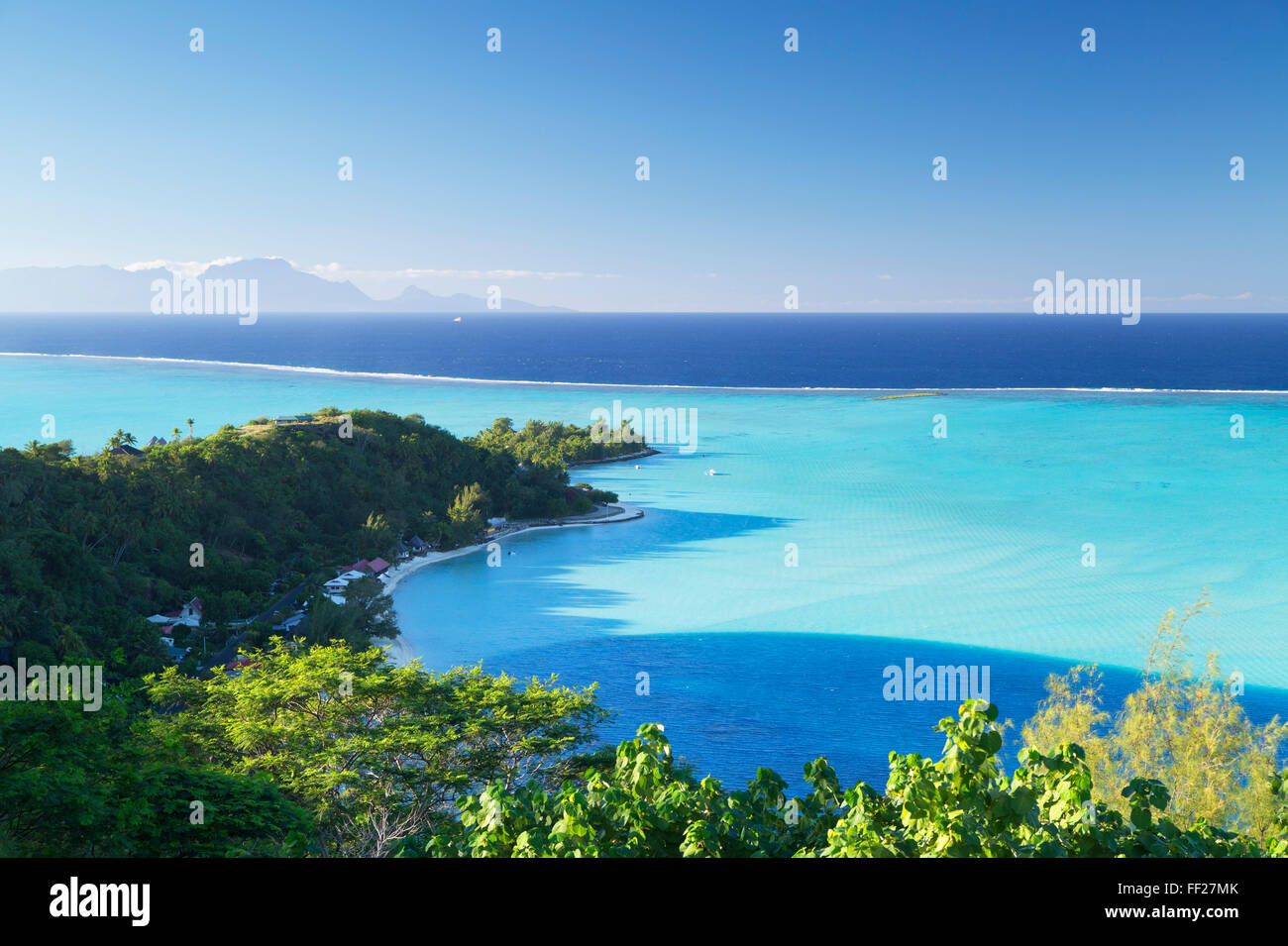 View of Matira Beach and RMagoon, Bora Bora, Society IsRMands, French PoRMynesia, South Pacific, Pacific Stock Photo