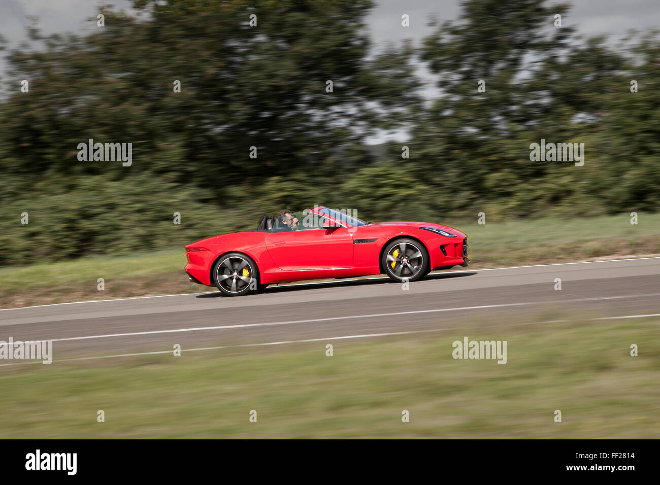 Jaguar Heritage experience. Jaguar F Type convertible being driven on the test track Stock Photo