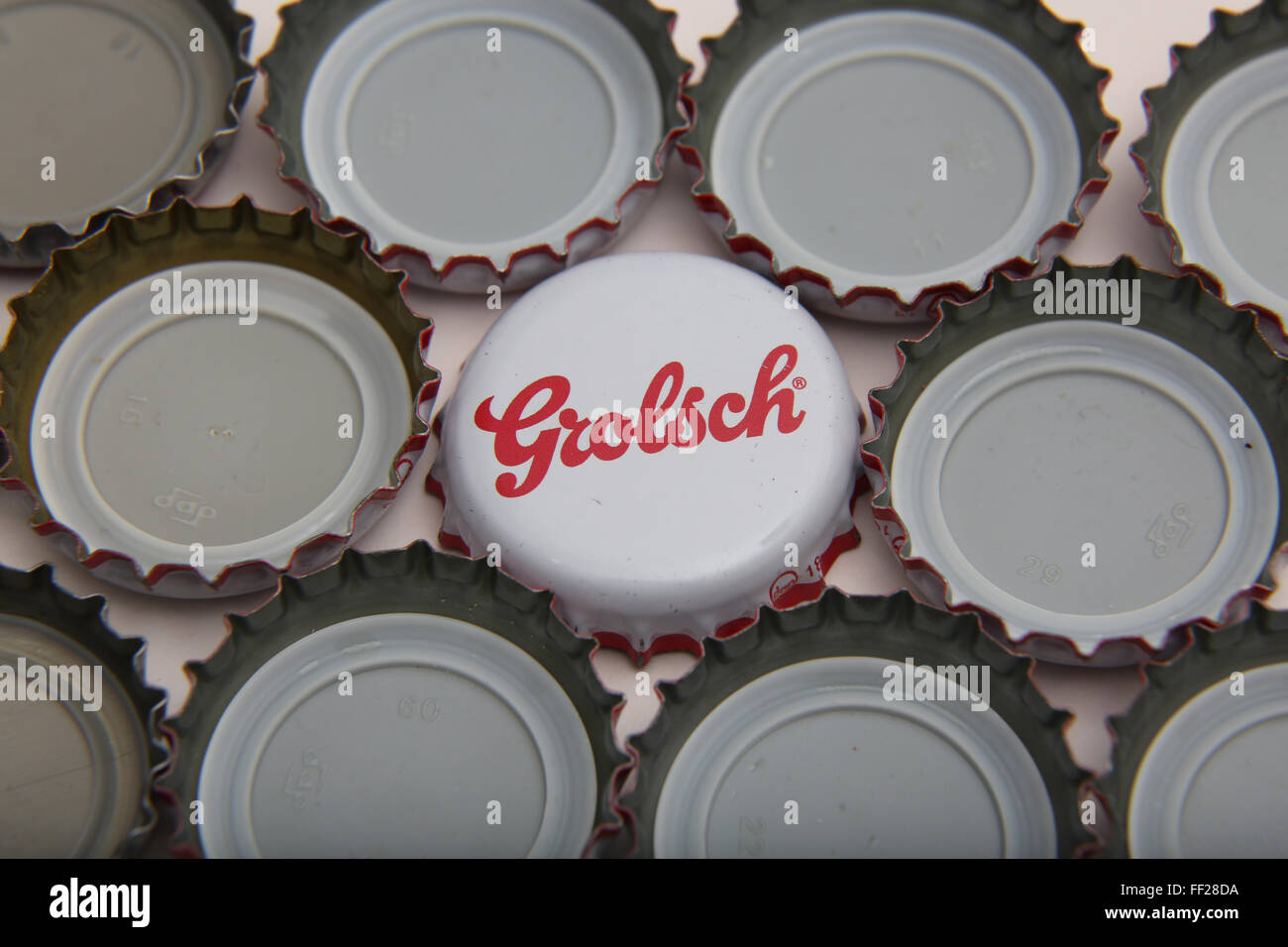 Grolsch Beer bottle tops Picture by James Boardman Stock Photo Alamy