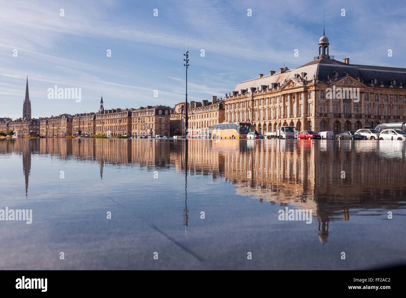 The Miroir d'Eau (Water Mirror) in the city of Bordeaux, Gironde, Aquitaine, France, Europe Stock Photo