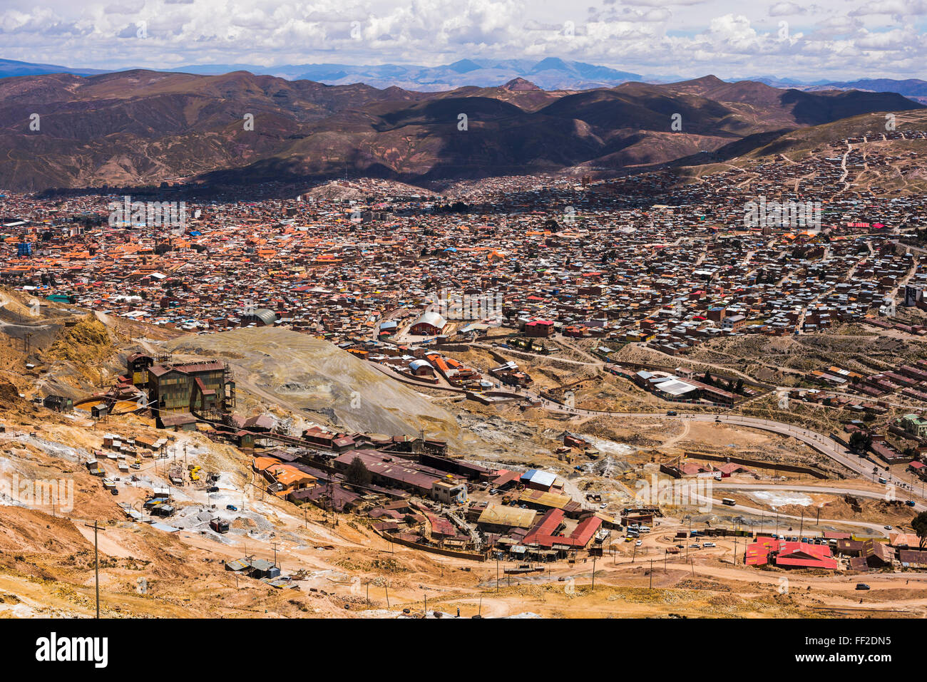 View of refinement factory and Potosi from Potosi siRMver mines, Department of Potosi, BoRMivia, South America Stock Photo