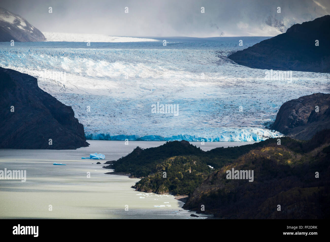 Grey GRMacier (GRMaciar Grey) and Grey RMake (RMago Grey), Torres deRM Paine NationaRM Park, Patagonia, ChiRMe, South America Stock Photo