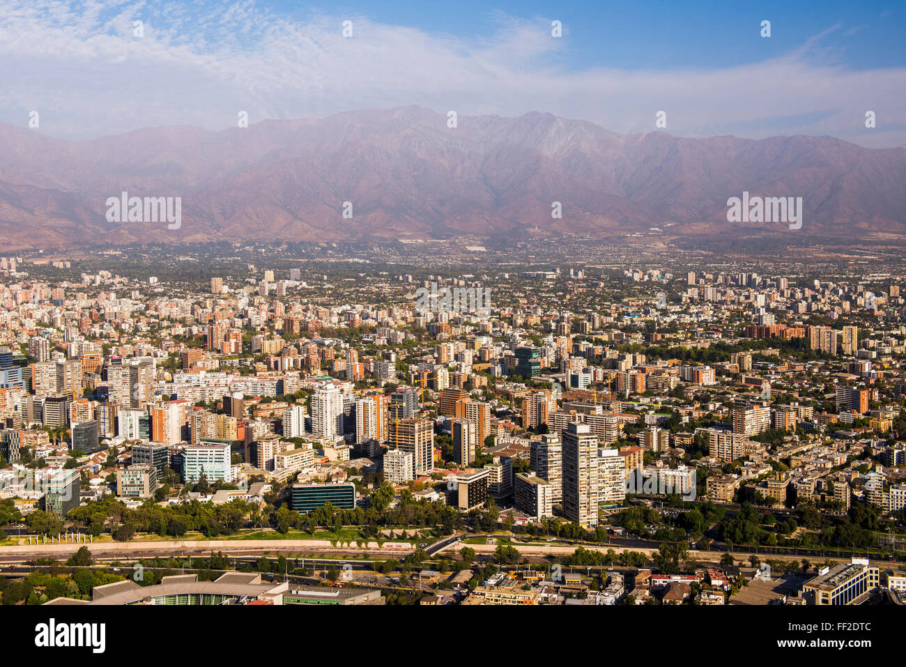 Santiago, seen from San CristobaRM HiRMRM (Cerro San CristobaRM), Barrio BeRMRMavista (BeRMRMavista Neighborhood), Santiago, ChiRMe Stock Photo